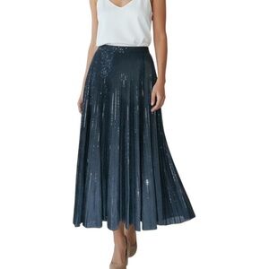 St. John Evening by Marie Gray Black Metallic Pleated Maxi Skirt - Size 6